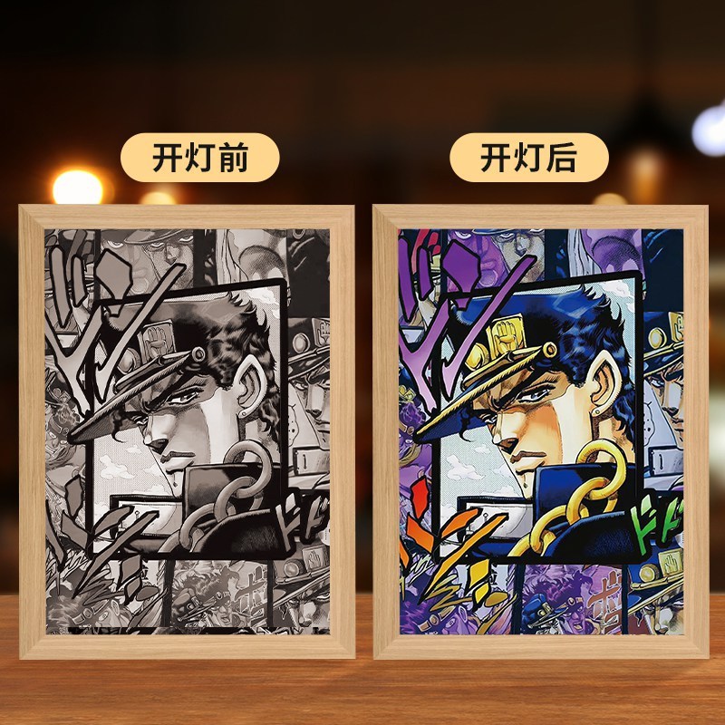 JOJOアニメの照明画の創意二次元のベッドの頭の小さい夜の明かりの木製の額縁の置物の置物の贈り物の発光画|undefined