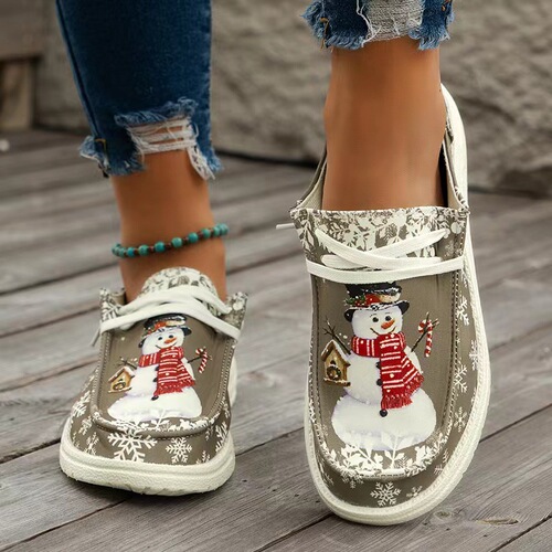 Plus-size European and American Christmas Snowman Elf Casual Shoes – Lightweight, Plus-Size Low-Top Women's Footwear