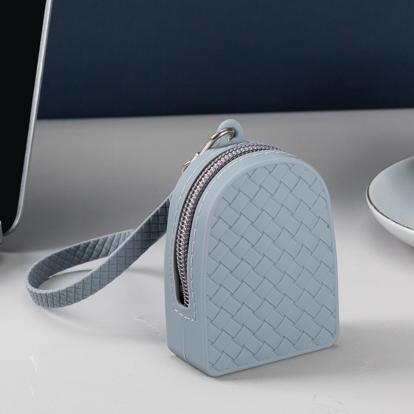 Cartera individual mujer cremallera tejido simple monedero de silicona exquisito bolso de tarjeta de moda auricular cable de datos bolsa de almacenamiento