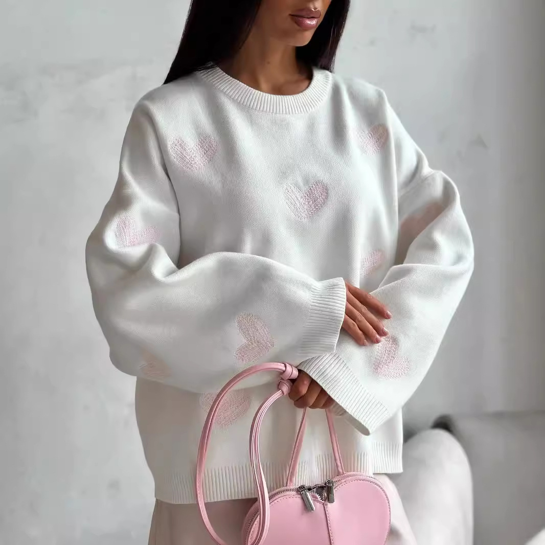 Boyfriend-Pullover mit Herzstickerei – Lässiger Rippstrick mit Color-Blocking-Design (50 % Baumwolle, fließender Schnitt, maschinenwaschbar)_voghion.com