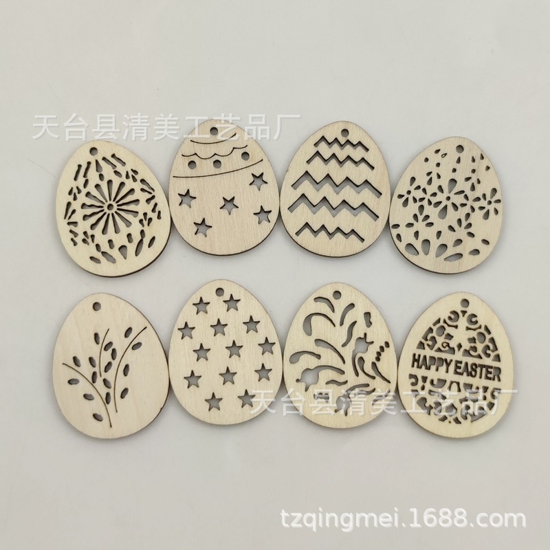 Huevos de madera de dibujos animados de madera con estampado tallado en madera, 25 piezas de madera en forma de conejo y pollo en un paquete