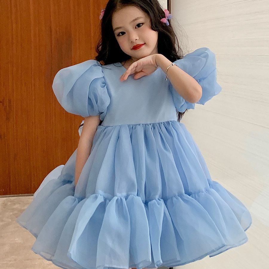 夏季女童裝連衣裙寶寶洋氣兒童個性潮網紅韓版禮服公主甜美蓬蓬裙