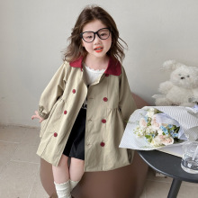 女童外套春秋款2025新款儿童洋气时髦女宝宝秋季中长款风衣英伦风