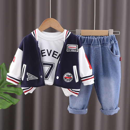 Children's Autumn Long-Sleeve Casual Set  New Spring and Autumn Baby Trendy Baseball Suit Three-Piece Dropshipping