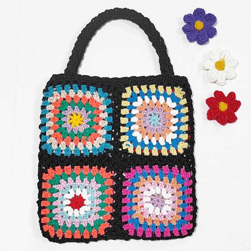 Women's bag grandmother lattice pure hand hook color random contrast stitching handbag ethnic style shoulder bag 191263