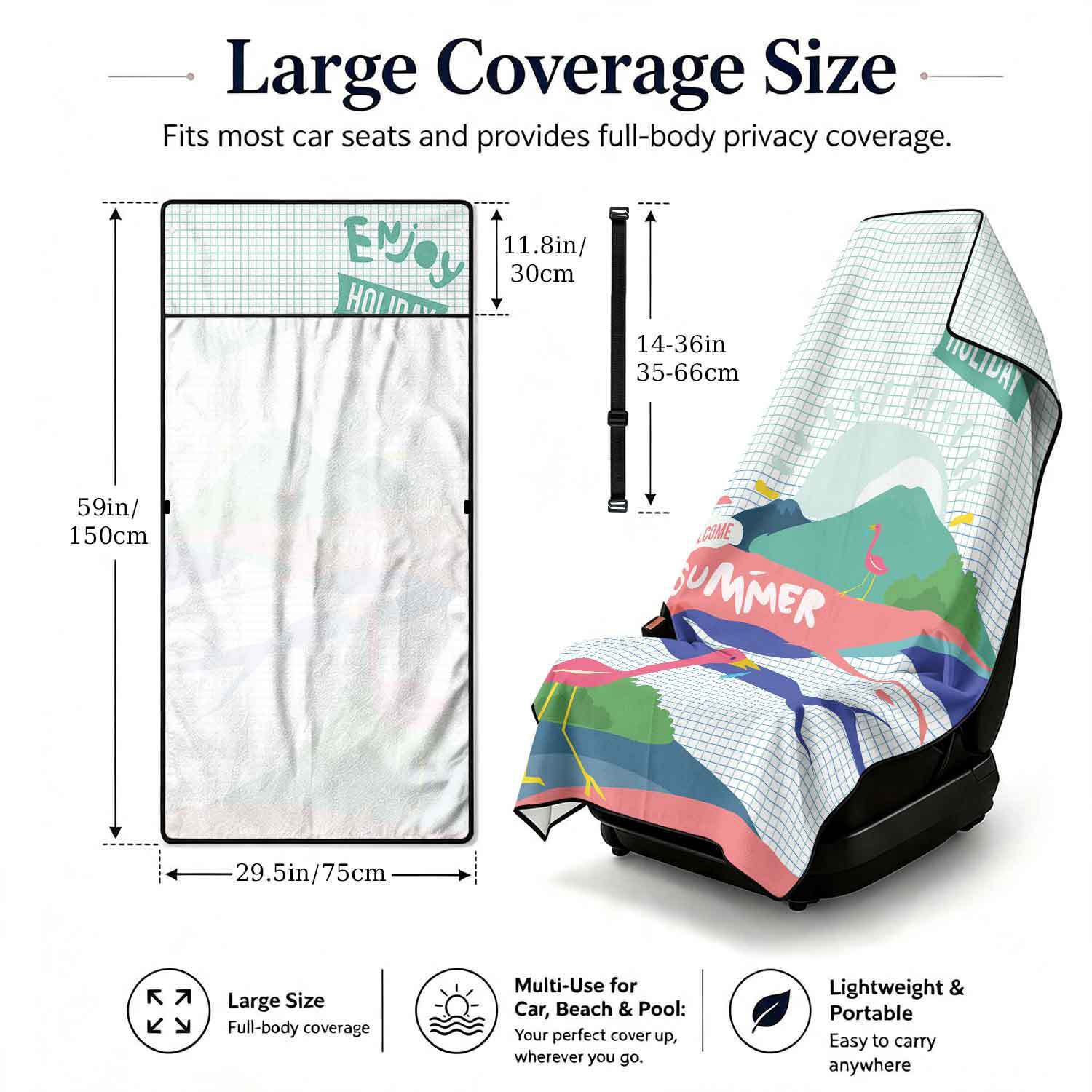 Summer bath towel and car seat cover 2-in-1, ultra-fine fiber outdoor beach and car dual-use universal seat cushion