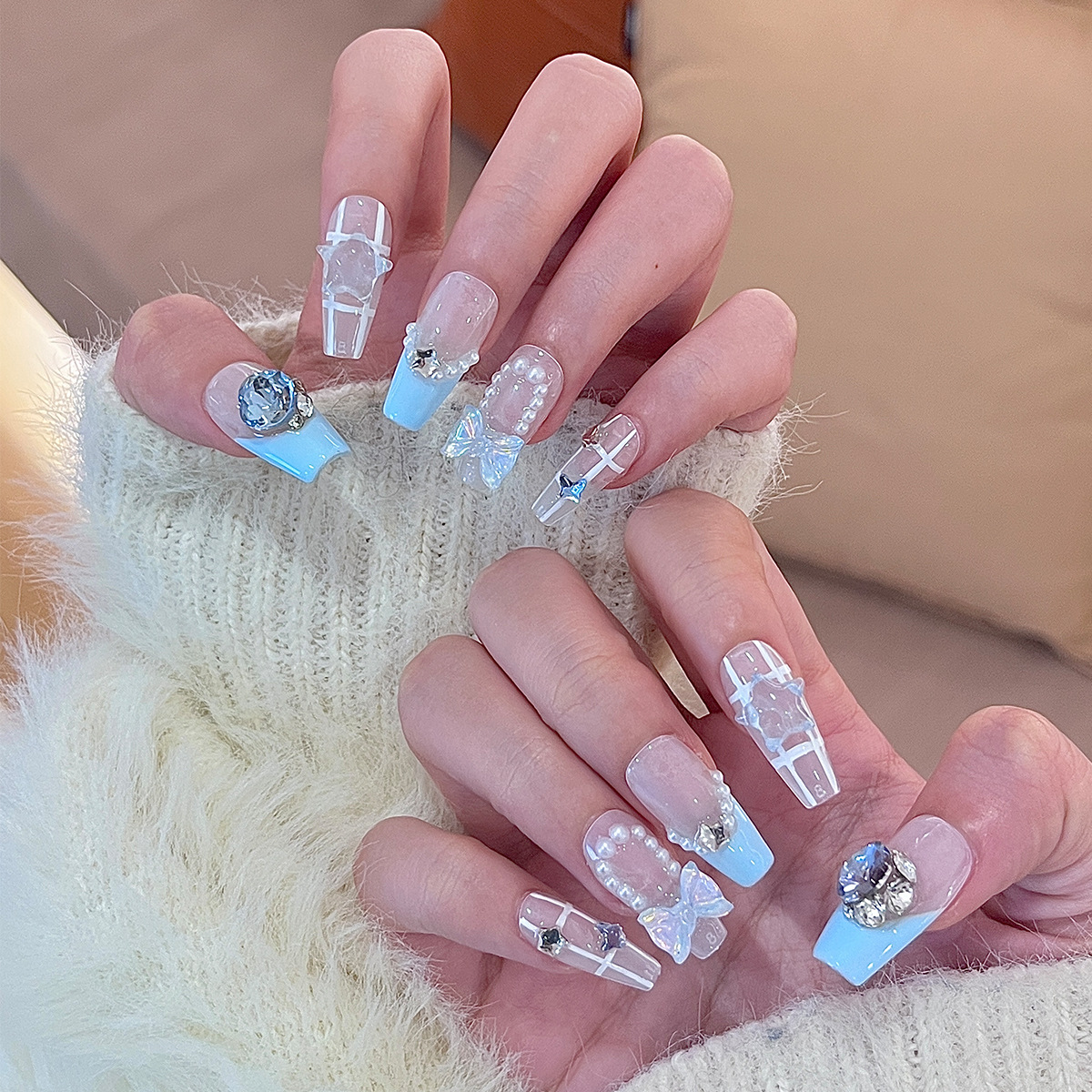 Manos de uso de uñas gradiente blush estereoscópio relieve manicure manicure falsa explosión pura lujo puro manicure