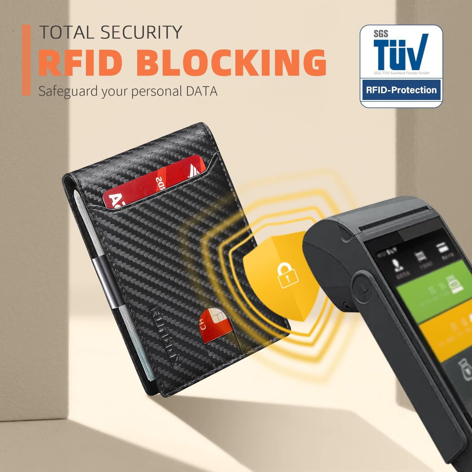 Personalizado anti-magnetizado transfronterizo bolsa de tarjetas de fibra de carbono para hombres de alto nivel sensación de clip de dólar ultra delgado doble cartera plegable para hombres