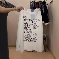 韓系の怠惰な風の漫画の手描きの子犬の長袖のtシャツのブラウスの女性の薄いタイプのゆったりしているシックなchi塩系の上着