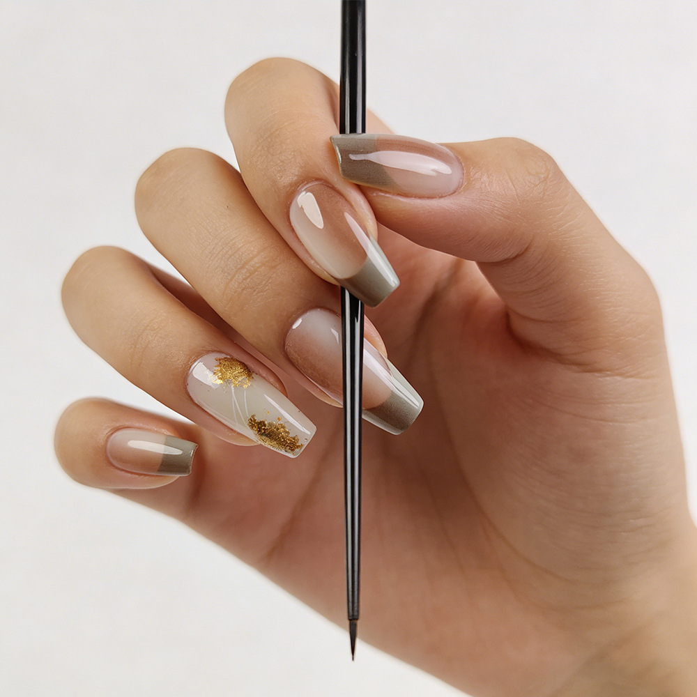 Café de leche graduado brillante lámina de oro manicure ligero lujoso estilo francés de alto nivel para usar 24 piezas de parche de uñas image 8