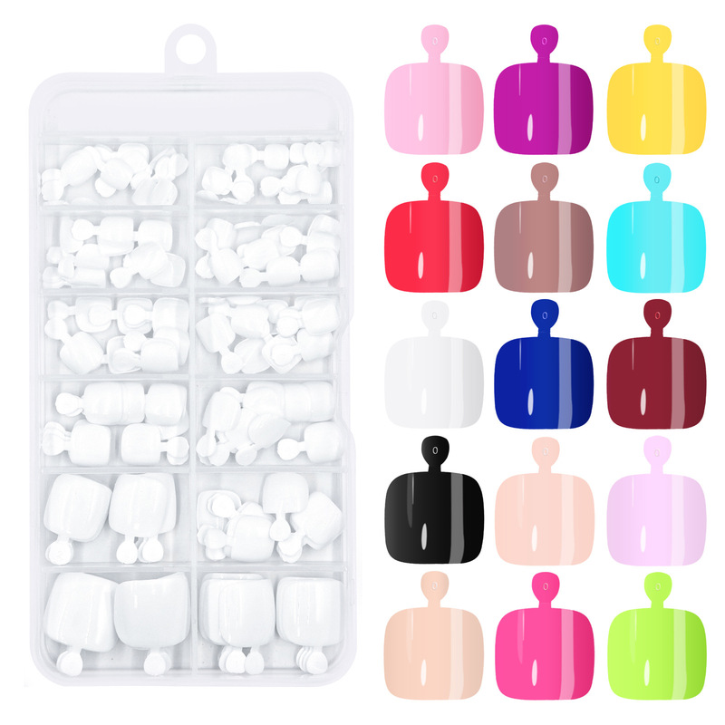 Cross-Border New 120-Piece Solid Color Toe Wearable Nails, Colorful Full-Cover Toenails, Boxed Nude Fake Nails Wholesale
