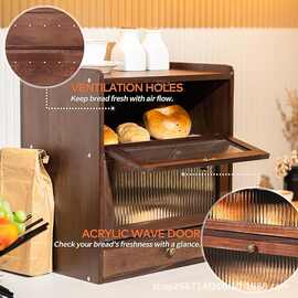 木制面包箱带分格抽屉厨房台面食品水果蔬菜储存容器餐具收纳存储