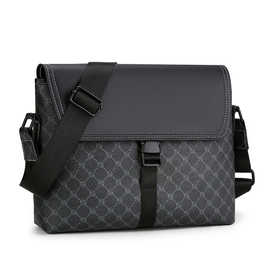 复古男包新款格纹斜挎包横款电脑平板休闲欧美中东外贸男士单肩包