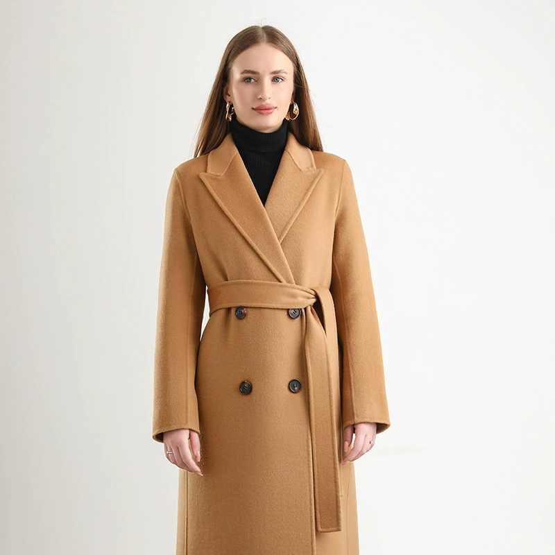 Двустороннее шерстяное пальто демисезонное oversize с поясом, утолщённое; цвета хаки/чёрный/рисовый/камел/овсяный, размеры S/M/L — бренд 姝鑫