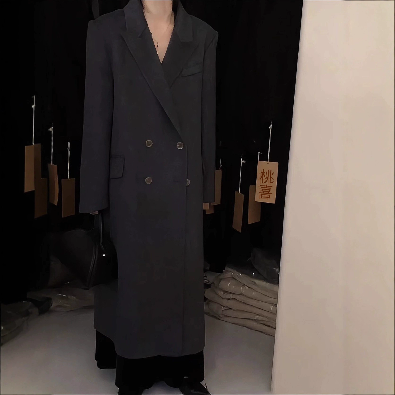 [3008 плечо с воротником шерсть высокого уровня кашемир H версия двухстороннего твидовое пальто корейского пригородного удлинения пальто