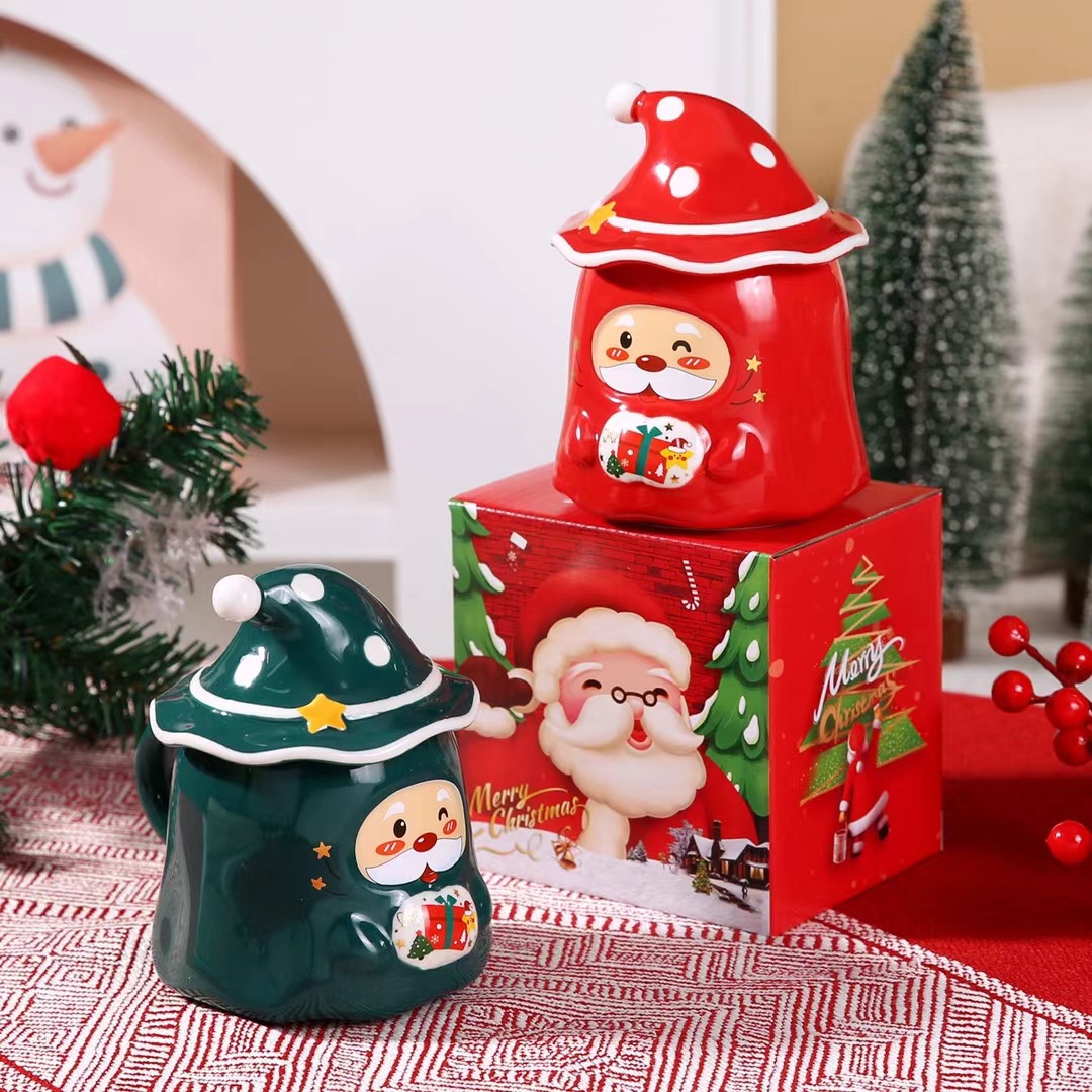 Santa Claus mágica creativa taza de regalo de mano transfronteriza taza de cerámica taza de agua taza de café de pareja con taza de cuchara cubierta
