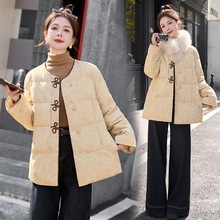 新中式提花女款羽绒服2025冬季新款气质收腰白鸭绒保暖外套狐狸毛