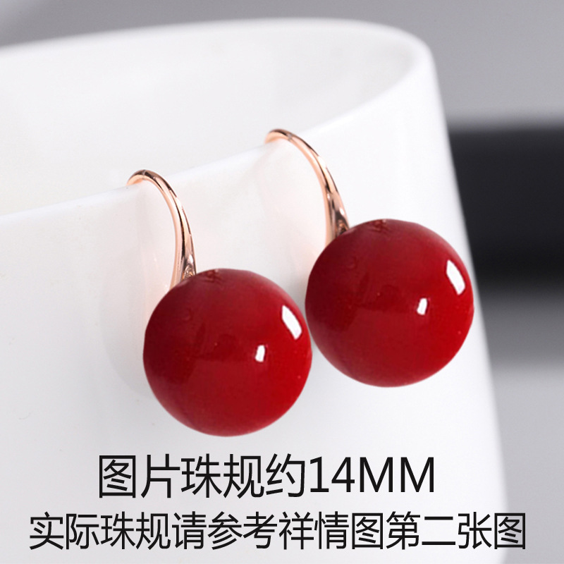 Red golden earrings, 14mm, pink gold