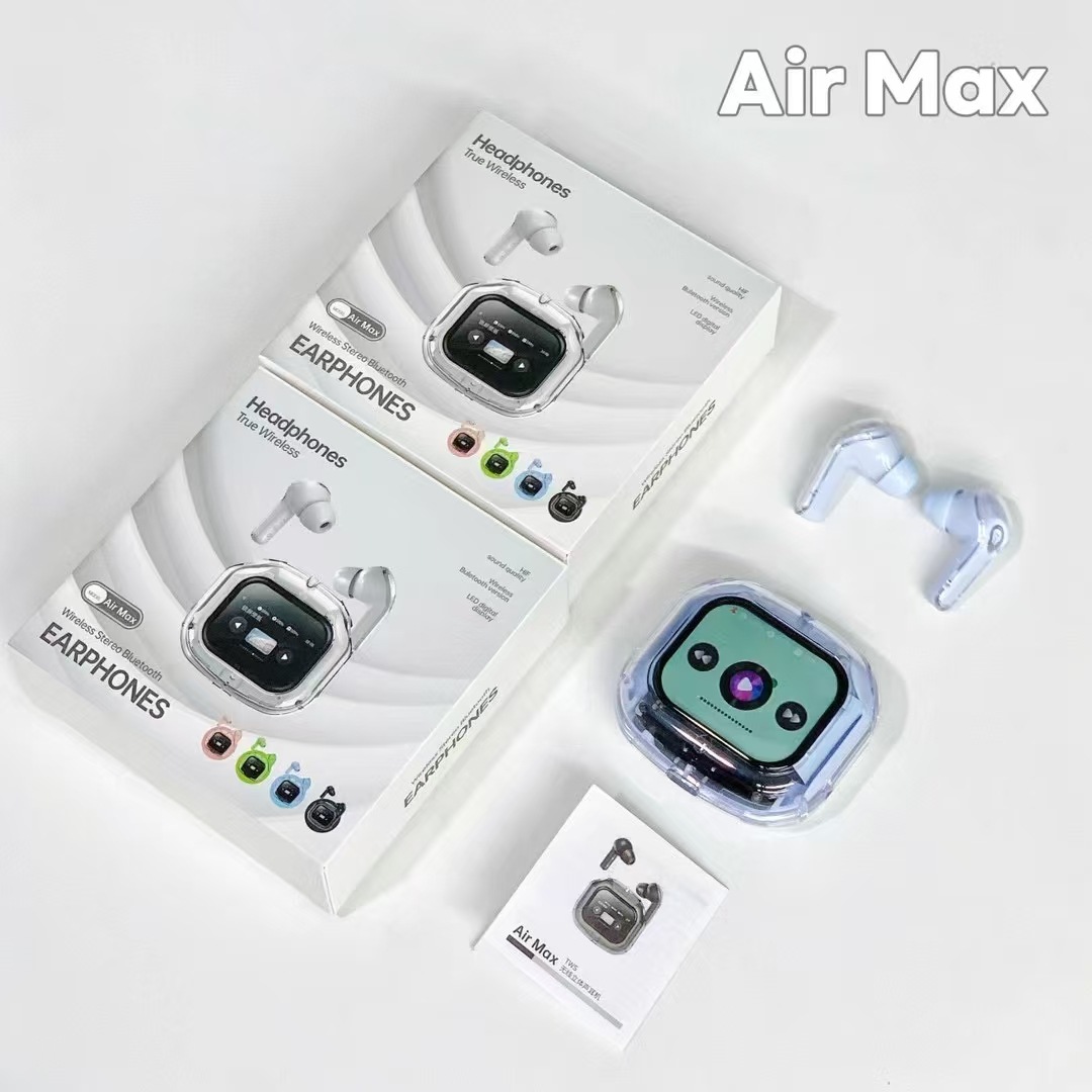Pantalla de color transfronteriza auriculares Bluetooth inalámbricos verdaderos Air Max totalmente transparente pantalla grande auriculares Bluetooth de larga duración azul image 6