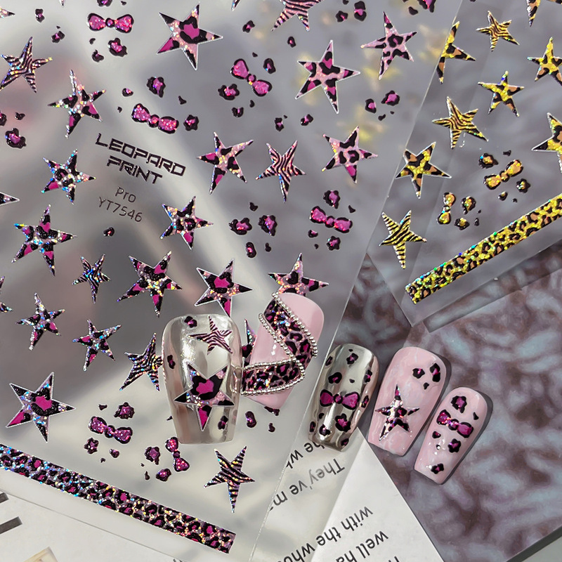 Starlight Film Jelly Leopard Print Five-Pointed Star Nail Stickers Fresh Style Polka Dot Blueberry Stickers Lace Edge Nail Stickers Starlight Film Jelly Leopard Print Five-Pointed Star Nail Stickers Fresh Style Polka Dot Blueberry Stickers Lace Edge Nail Stickers