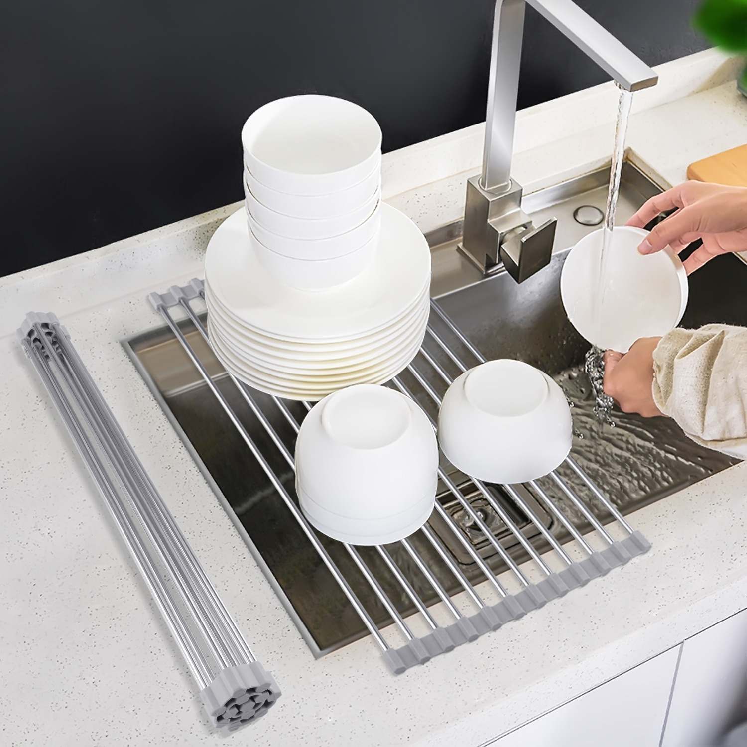 沥水架水槽碗架可折叠洗碗池洗菜放碗筷收纳架子厨房置物架沥水篮|ms