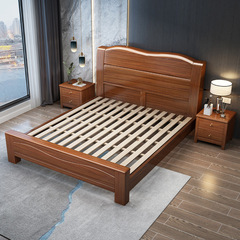 Modern Chinese-style Walnut Solid Wood Bed | Simple Single & Double Beds for Home Use | 1.5m & 1.8m Storage Options | Wholesale Solid Wood Beds