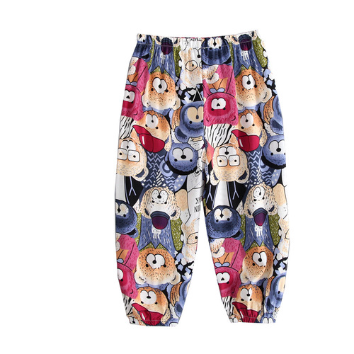 Kids' Summer Pajama Pants: Cotton-Chiffon Home Wear for Boys, Cartoon-Printed Anti-Mosquito Air-Conditioning Pants for Girls and Children