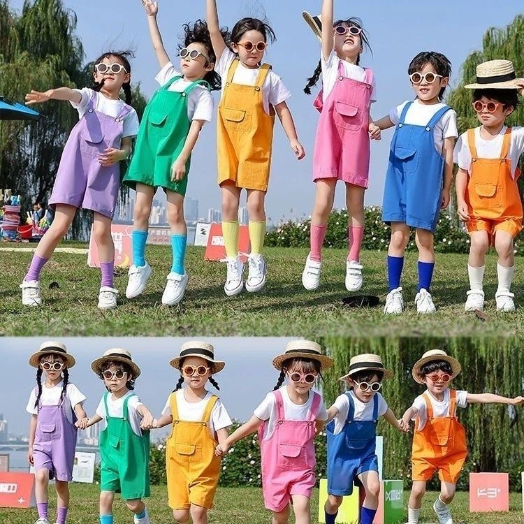 Новые детские летние комбинезоны, шорты, костюм для мальчиков и девочек, красочные комбинезоны, костюмы для выпускного фото-выступлений