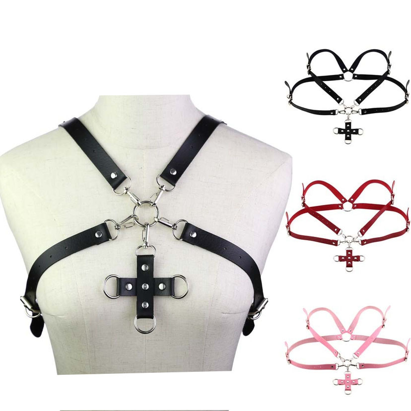 男士女士原宿手工皮革束缚交叉腰带 上衣紧身衣塑形胸罩胸带背带