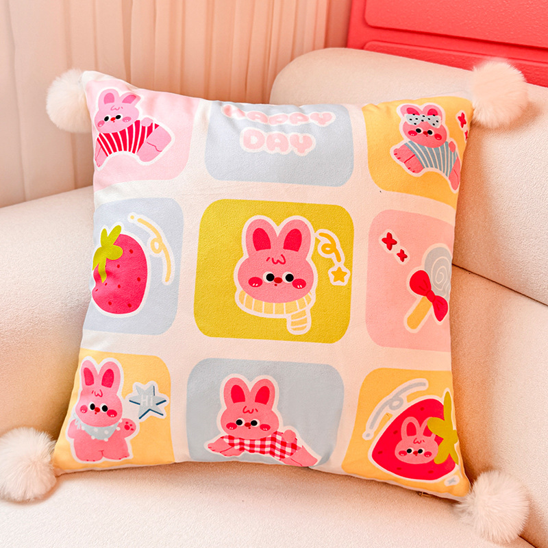 Pink Rabbit Dopamina Almohada Funda de almohada Sofá de sala de estar Almohada de cintura abstracta con estampado de cabecera Bola de pelo