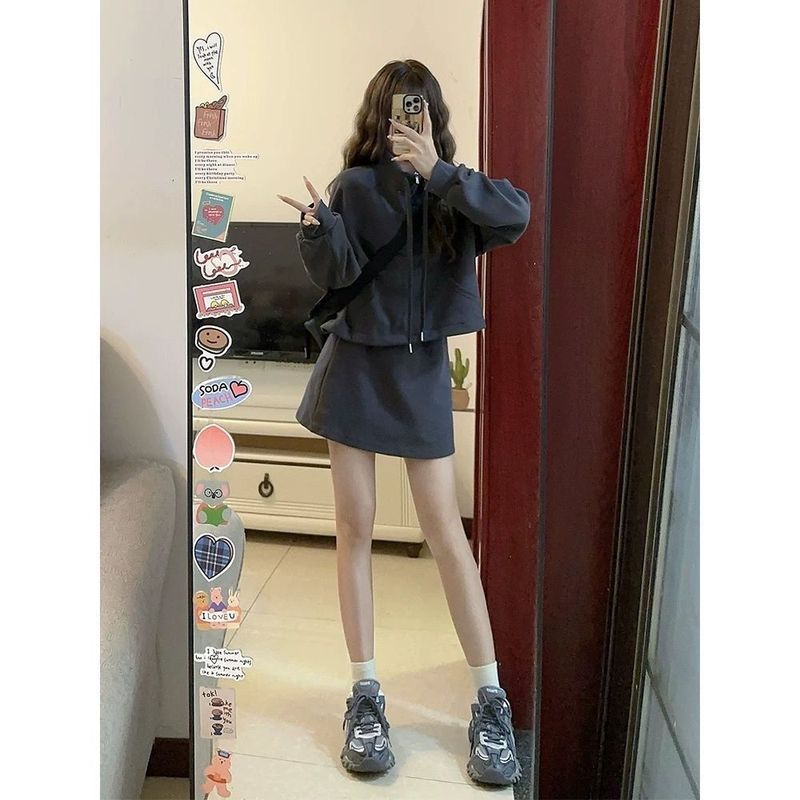 网红爆款显瘦时尚套装女2025长袖上衣+半裙两件套装减龄洋气穿搭|undefined