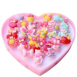36 Boxed Resin Cartoon Children's Ring Kindergarten Little Girl Plastic Ring Children's Gift Jewelry