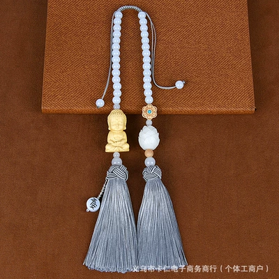 Car hanging — Direct Supply of High-End Boxwood - peaceful-little-buddha-double-tassel-gray