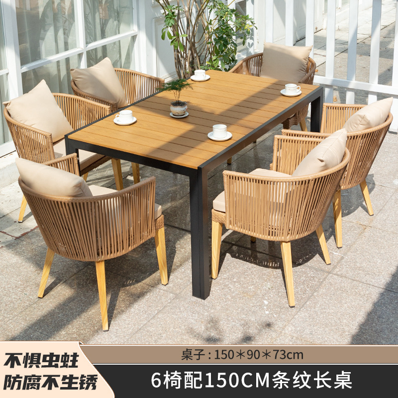 6 sillas con mesa larga a rayas de 150cm