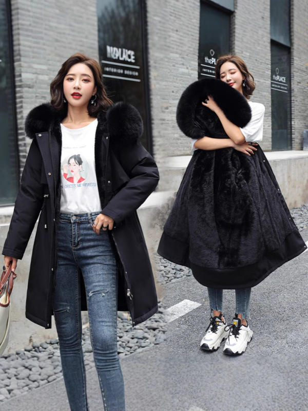 派克服女冬季2025年新款显瘦羽绒棉服时尚百搭加绒厚皮毛一体外套|undefined