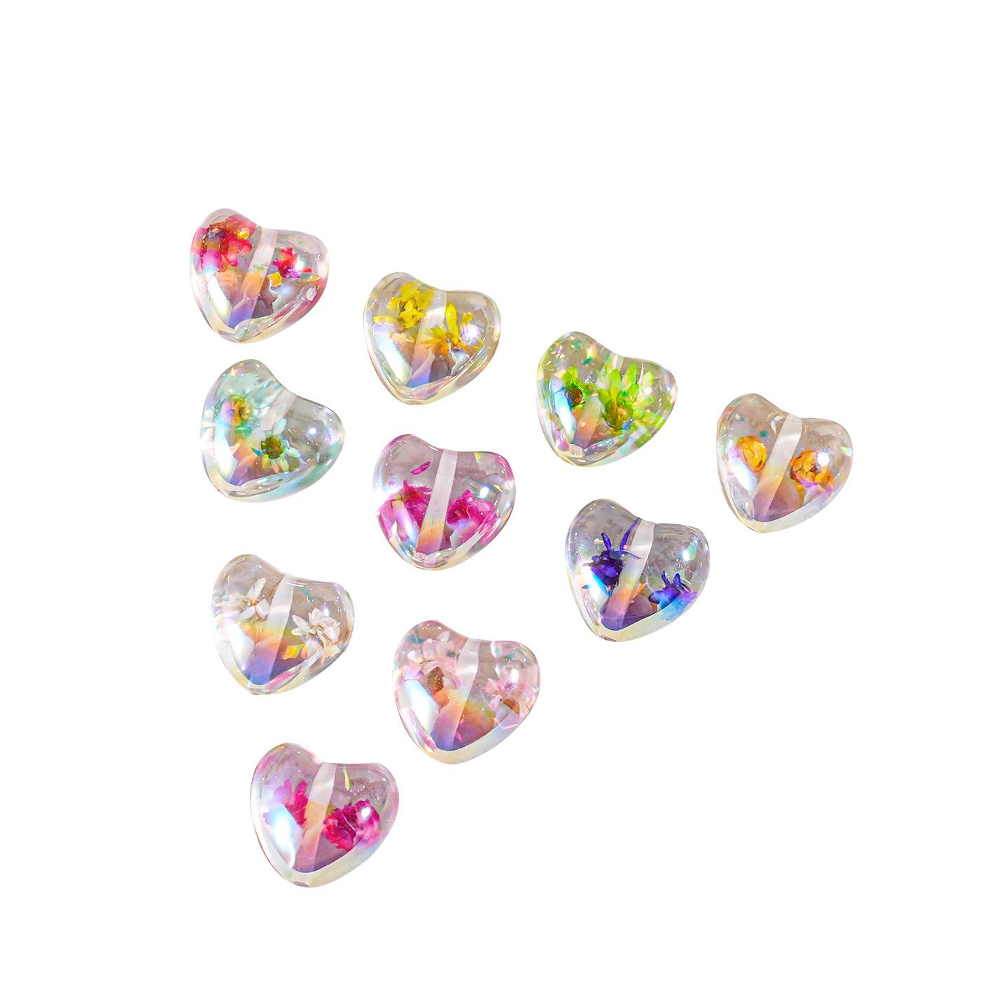 10 nuevas flores secas transparentes con cuentas de amor Opal cadena de teléfono móvil flash fino accesorios de bricolaje cuentas sueltas piezas pequeñas