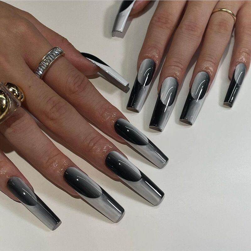 Foreign trade cross-border Black gray jade long t fake nails gradually change color wear nail patch wholesale fake nails Foreign trade cross-border Black gray jade long t fake nails gradually change color wear nail patch wholesale fake nails