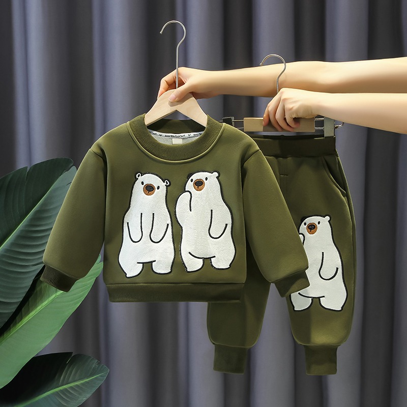Boys Handsome Middle and Young Children's Baby 2023 New Winter Fashion Plush Thickened Sweater Western Style Two Piece_voghion.com
