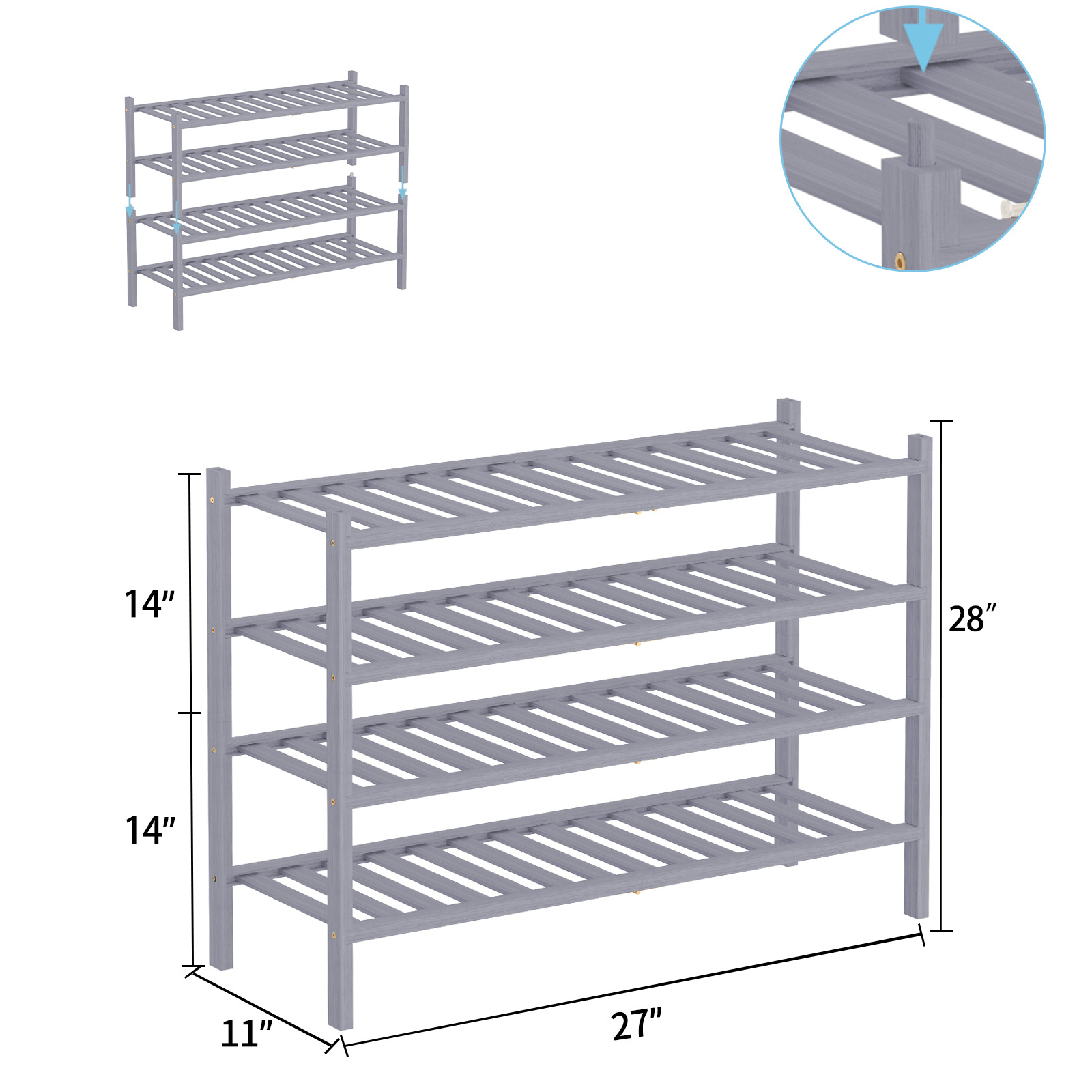 Zapatero plegable de bambú apilable, estante de almacenamiento multicapa para el hogar, ahorrador de espacio, éxito de ventas transfronterizo.