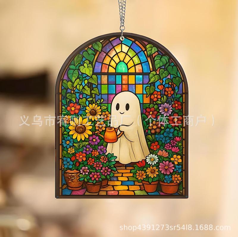 2d万圣节幽灵亚克力窗户悬挂装饰，植物爱好者的礼物  哥特风|undefined