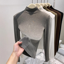 2025秋冬新款纯色中领长袖打底衫女欧货修身紧身内搭t恤ins上衣潮