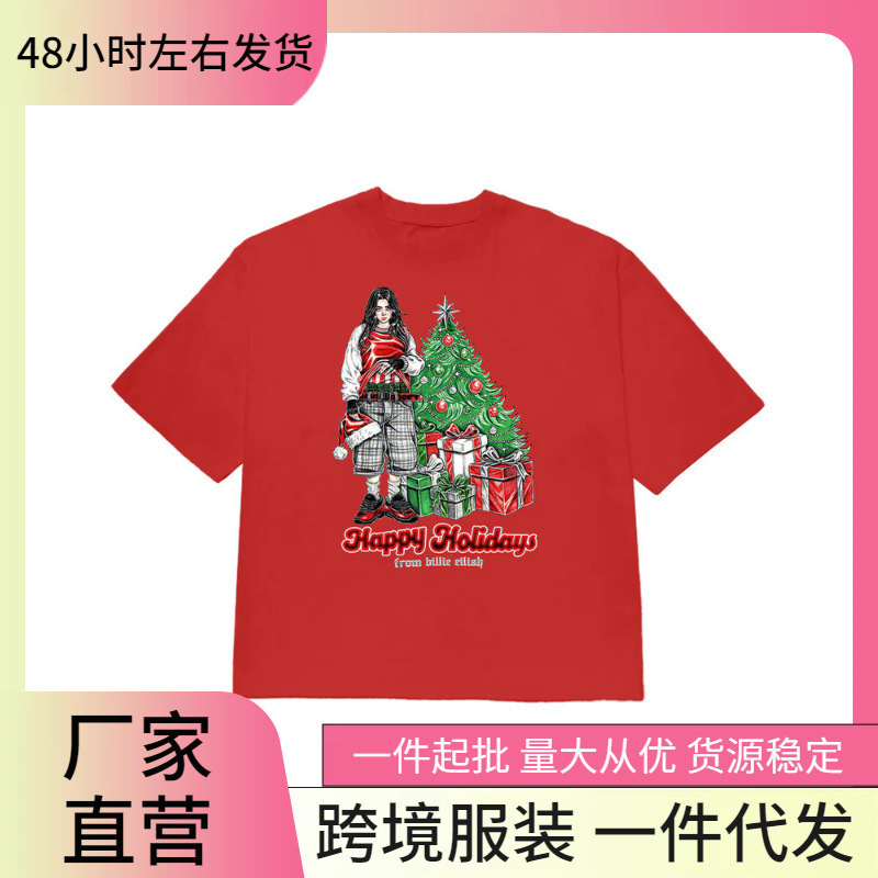 Billie Eilish Billie Eilish Christmas European and American Retro Cotton Short-Sleeved T-Shirt