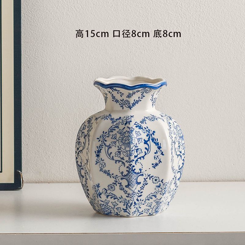 中国のハイエンド青と白の磁器レトロな玄関セラミック花瓶ホームリビングルームフラワーアレンジメント装飾装飾品水耕花|undefined