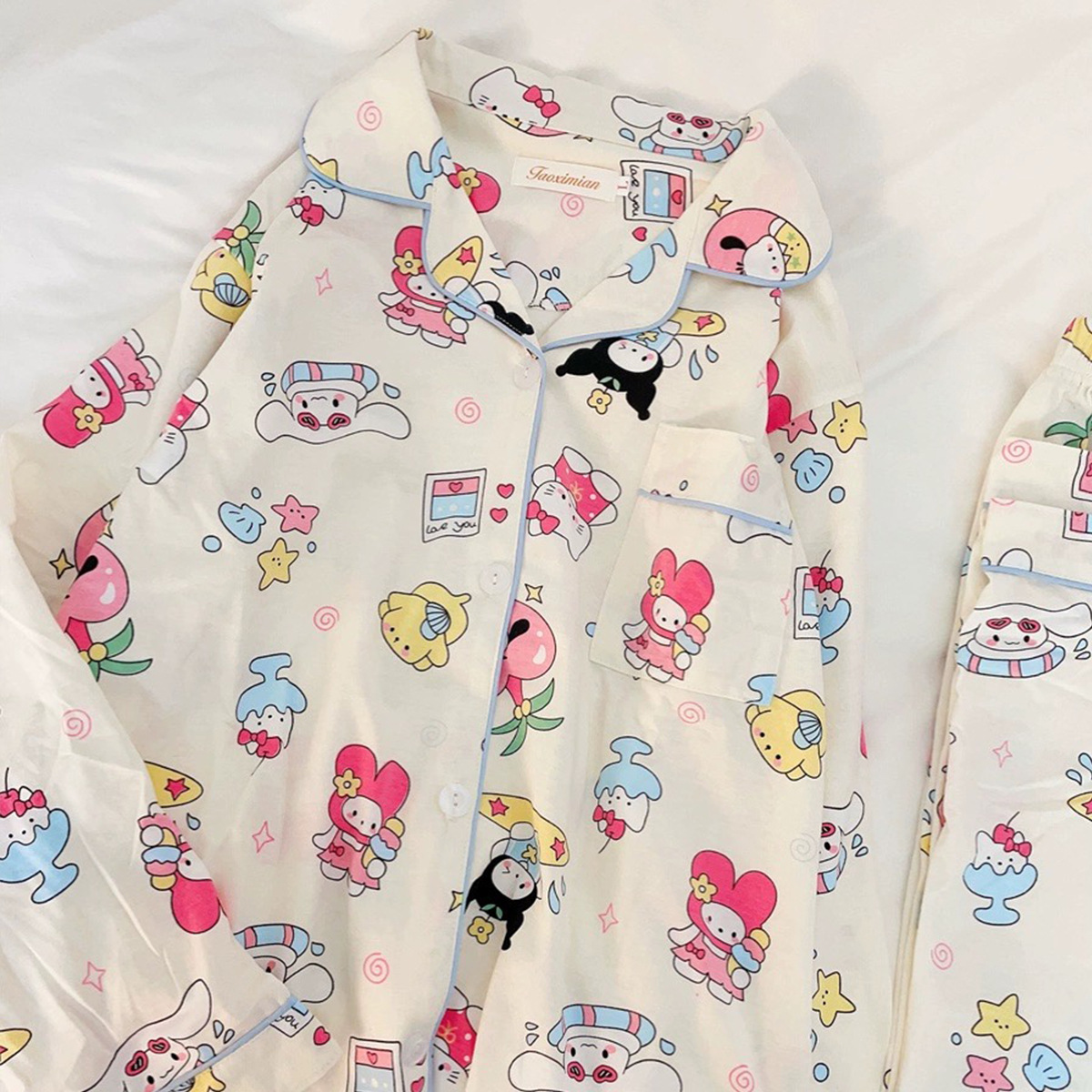 Conjunto de pijama de manga larga para mujer del sudeste asiático, otoño e invierno, estilo de celebridad de internet, transmisión en vivo, conjunto de ropa de estar de doble capa