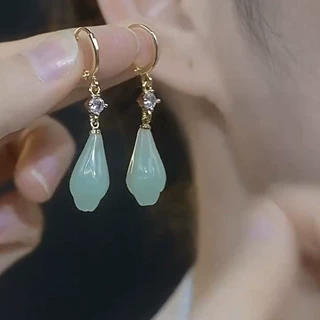豆蔻年华玉兰花苞耳坠高级感新中式耳环镶钻古典高档仿玉耳饰批发