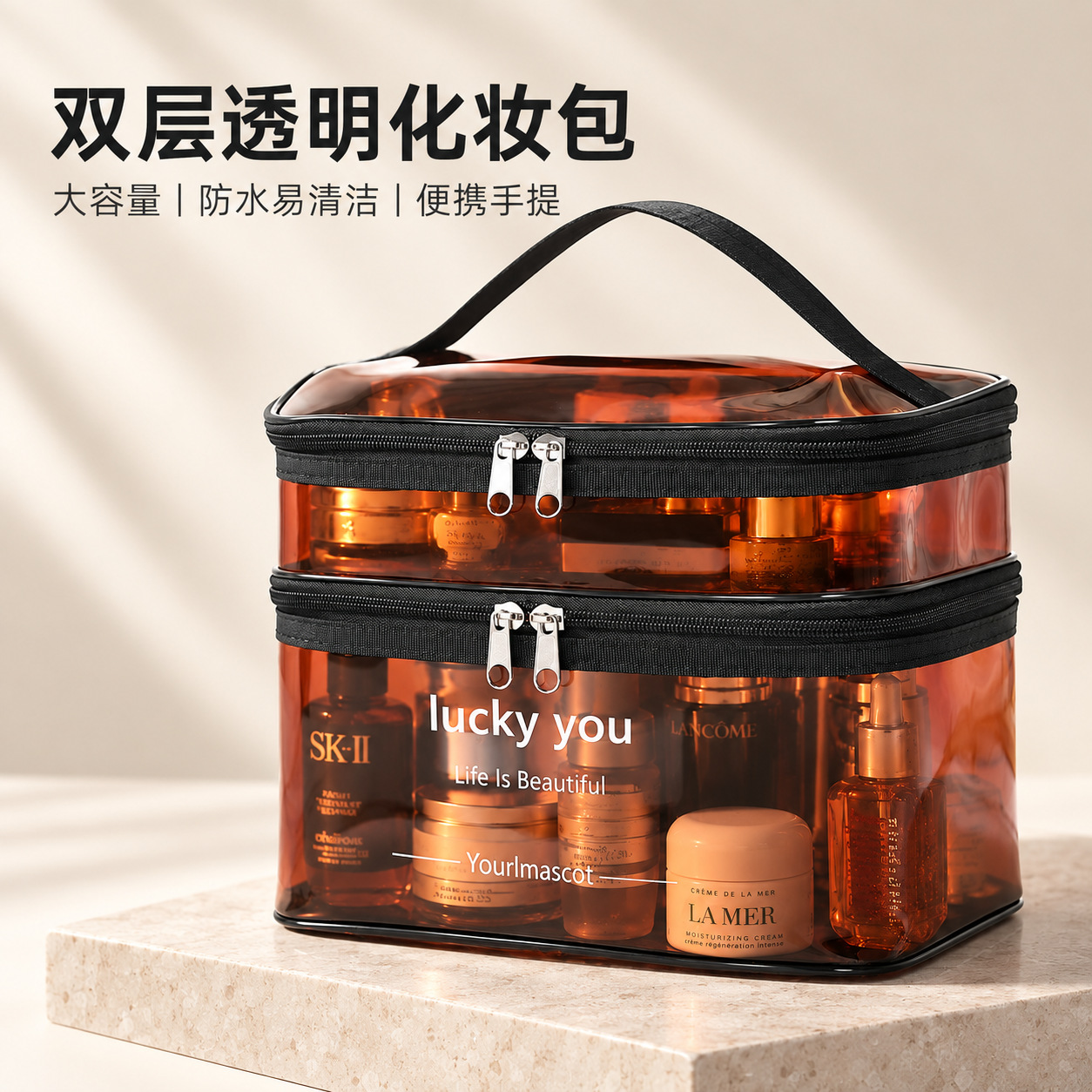 이중 PVC 투명 파우치 휴대용 휴대용 휴대용 방수 세면팩 대용량 여행 화장품 수납팩