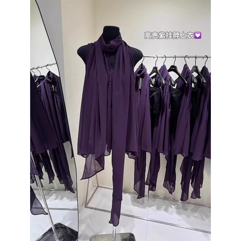 2025 Super Hot Summer New Chiffon Top French Unique Super Nice Design Niche Purple Sleeveless Shirt