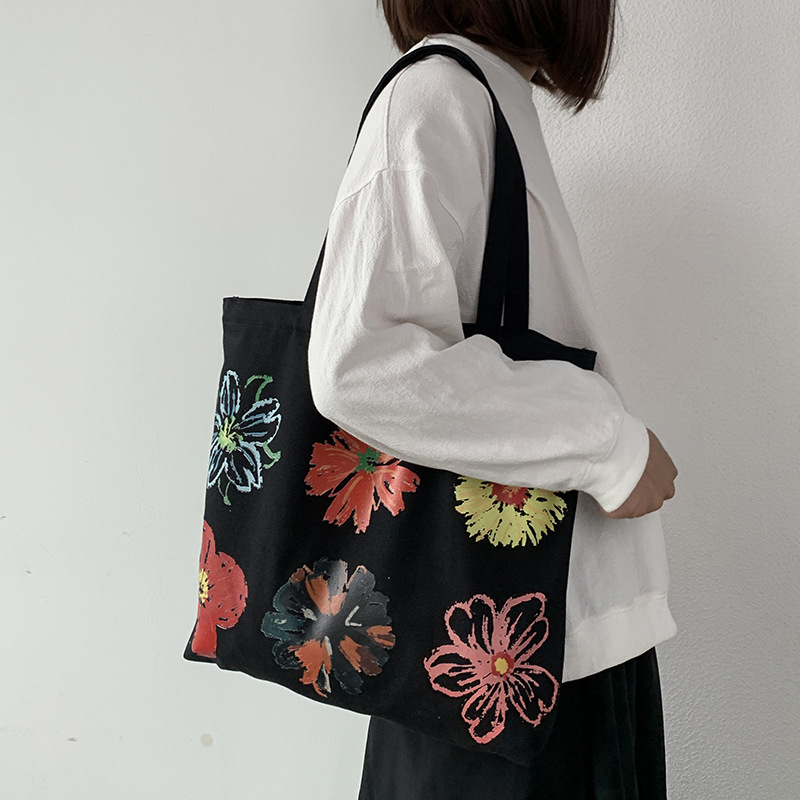 Women's Large Canvas Flower Basic Square Zipper Canvas Bag display picture 6