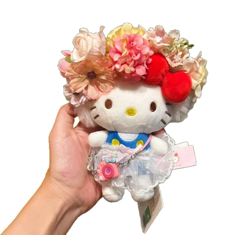 正版hellokitty簪花头套国风少女卡通包包挂件毛绒钥匙扣玩偶礼物|undefined