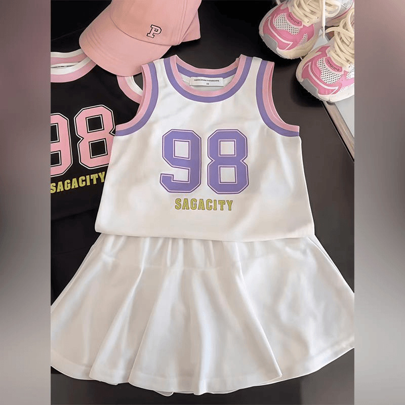 Girls' Quick-drying Vest suit Summer 2025 New Fashion Children's Sports Summer Clothes Girls' Culottes Basketball Clothes suit